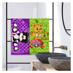 Sassoon 100% Cotton 300 GSM Kids Cartoon Super Soft Printed Hand Towel for Bathroom Pack  of 2-  Green Purple-image-46