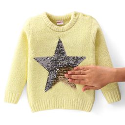 Babyhug Knitted Full Sleeves Sweatshirt With Sequins Star Design - Yellow-image-78