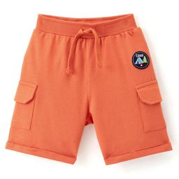 Babyhug Cotton Looper Knit Shorts With Camp Patch - Orange-image-11