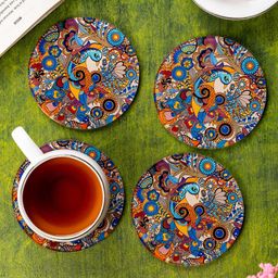Kolorobia Peacock Admiration Round Glass Coaster - Multicoloured-image-83