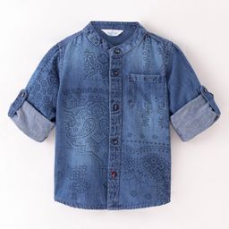 INFINITY Full Sleeves Self Design Printed Shirt - Blue-image-42