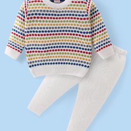 Babyhug Knit Full Sleeves Sweater Set with Design - White-image-82