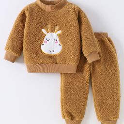 Kookie Kids Full Sleeves Winter Wear Suit With  Giraffe Applique - Brown-picture-20