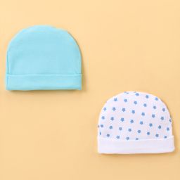 Ben Benny Interlock 100% Cotton Knit Star  Printed Round Cap Blue & White Pack of 2 -Diameter 9 cm-image-18