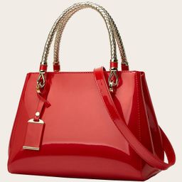 SYGA Women's Glossy Patent Leather Handbag Large Capacity Bag Suitable Gift for a festival, occasion, Birthday (Red)-image-4