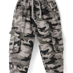 Babyhug Cotton Lycra Woven Full Length Camouflage Printed Trouser with Cargo Pockets - Olive Green-image-42