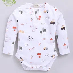 Cot & Candy Organic Cotton Full Sleeves Vehicles & Animals Printed Onesie - White-picture-4