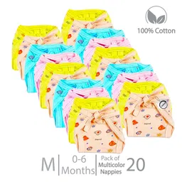 chrish Chirsh Unisex Organic Cotton Cloth Nappies New Born Baby Cloth Diapers/Nappies Classic Cloth Langot With String (0-6 Months, Pack Of 20) Medium- Multi Color-picture-5