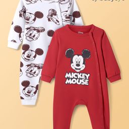 Babyoye Disney Interlock Knit Full Sleeves Rompers with Mickey & Friends Graphics Pack of 2 - Red & White-image-76