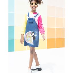 Barbie by Tiny Girl Denim Mattel Featuring Sleeveless Characters Printed Dungaree - Dark Blue-image-84