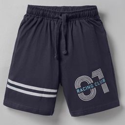 Taeko Single Jersey Knit Knee Length Shorts With Text Print - Navy Blue-image-99