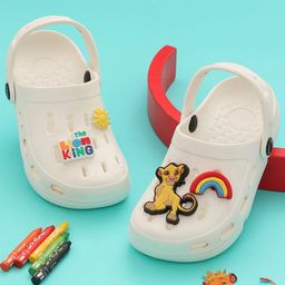 Disney by Yellow Bee Solid Perforated The Lion King Clogs With Simba Sun & Rainbow Charms - White-image-72