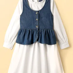 Pine Kids Cotton Woven Full Sleeves Frock With Jacket - White-picture-22