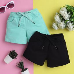 Knitting Doodles Pure Cotton Pack Of 2 Solid Shorts - Sea Green & Black-image-88