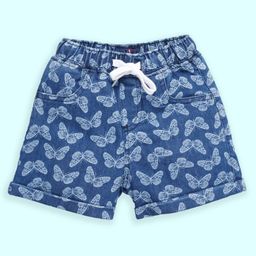 Kiddopanti Cotton Denim Butterfly Printed Shorts - Medium Blue-image-34