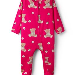 Babyhug Cotton Knit Full Sleeves Footed Sleepsuit With Bear Print - Dark Pink-picture-13