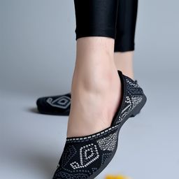 Shoetopia Paisley Designed Ethnic Ballerinas - Black-image-51