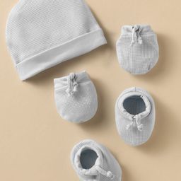 Simply Waffle Knit Solid Colour Cap Mittens & Booties Light Blue - Diameter 11 cm-image-75