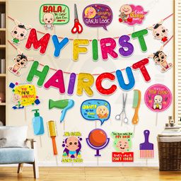 Zyozi Multicolor My First Hair Cut Theme Decorations Banner & Photo Booth Props - Pack Of 17-picture-31