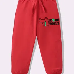 KAVEE Pure Cotton Knit Biowashed Full Length Crocodile Printed Lounge Pants - Red-picture-1