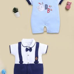 BABY GO Boys Pack Of 2 Printed Pure Cotton Rompers-35