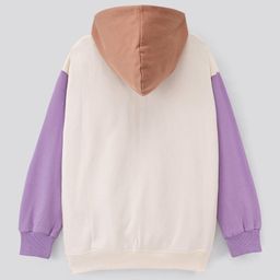 Primo Gino Full Sleeves 100% Cotton French Terry Fabric Color Block Hoodie with HD Butterfly Chest Print - Ivory & Purple image 2