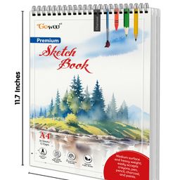 go woo A4 Premium Sketch Book : Set of 3 (36 sheets) Sketch Book For Painting, Top Spiral-Bound Sketchpad, ketching and Drawing Acid Free Paper for Doodling image 2