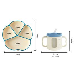 CUBKINS Set of 2 pcs - Plate, Dual Tone Sippy Cup | Designed for Babies, Infants & Toddlers | BPA Free, Food Grade, FDA Approved | 100% Silicone | Easy to Clean (Blue Olive) image 3