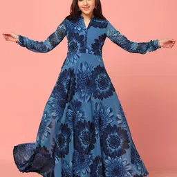 Sangria Printed Mandarin Collar Fit & Flare Maxi Ethnic Dresses-picture-13