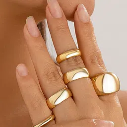 Jewels Galaxy Set Of 5 Gold Plated Midi Adjustable Finger Rings-image-56