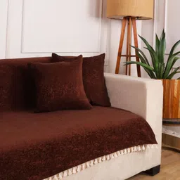 STITCHNEST Brown 1 Seater Chenille Sofa Cover-image-50