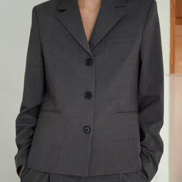 MANGO Solid Notched Lapel Collar Blazer-50