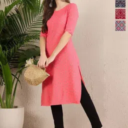 Anouk Rustic Women Pack of 4 Ethnic Motifs Printed Crepe Straight Kurta-image-49