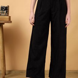 Kotty Women Relaxed Straight Leg Straight Fit High-Rise Easy Wash Corduroy Pleated Trousers-image-88
