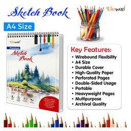 go woo A4 Premium Sketch Book : Set of 3 (36 sheets) Sketch Book For Painting, Top Spiral-Bound Sketchpad, ketching and Drawing Acid Free Paper for Doodling image 5