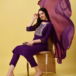Anouk Women Floral Embroidered Regular Thread Work Kurta with Trousers & With Dupatta-picture-27