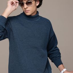 The Roadster Lifestyle Co. Textured Turtle Neck Drop-Shoulder Sleeves Pullover-63