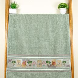 RANGOLI Green & Pink 1 Printed Cotton 460 GSM Bath Towel-image-42