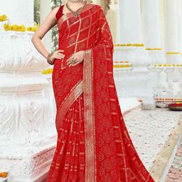 Reboot Fashions Batik Zari Pure Georgette Designer Block Print Saree-4