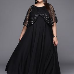 A PLUS BY AHALYAA Plus Size Geometric Print Crepe Layered A-line Maxi Ethnic Dress image 3