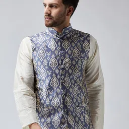 SOJANYA Men Blue & Off-White Printed Nehru Jacket-58