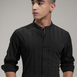 HIGHLANDER Men Comfort Fit Band Collar Textured Casual Shirt-picture-16