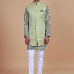 RR Blue Band Collar Long Nehru Jacket-image-8