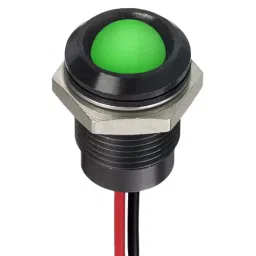 RS PRO Green Panel Mount Indicator 220V AC, Mounting Hole Size 14 mm, Termination Type Lead Wires, IP Rating IP67, Model No 1302286-16