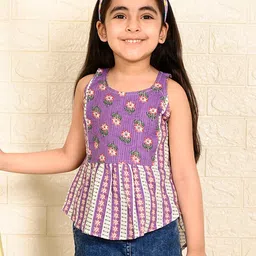 Sangria Girls Floral Printed Sleeveless Pure Cotton Top-picture-39