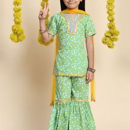 Cutiekins Girls Floral Printed Empire Gotta Patti Kurta with Sharara & With Dupatta-picture-57