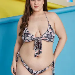 Curves By ZeroKaata Pack Of 2 Floral Printed Plus Size Halter Neck Swim Bikini Sets-picture-21