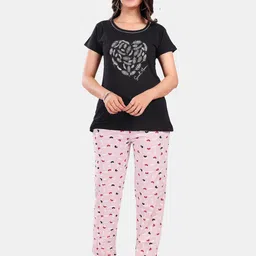 SWEET MOON Printed Round Neck T-Shirt With Pyjama-image-68