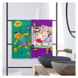 Sassoon 100% Cotton 300 GSM Kids Cartoon Super Soft Printed Hand Towel for Bathroom Pack  of 2- Purple Green-image-48