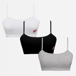 SillySally Pack Of 3 Non Wired & Non Padded Heart Placement Printed Training Bra - Grey Black & White-picture-37